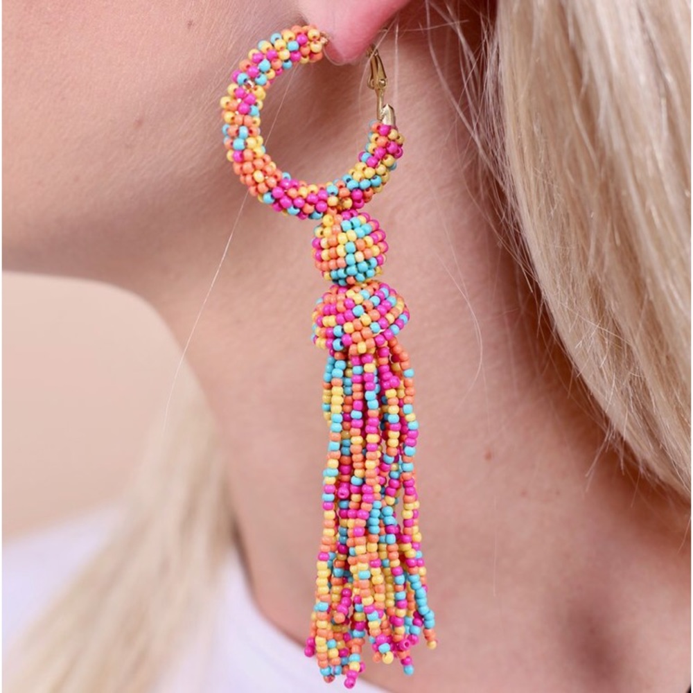 Savannah Beaded Hoop Tassel Earring